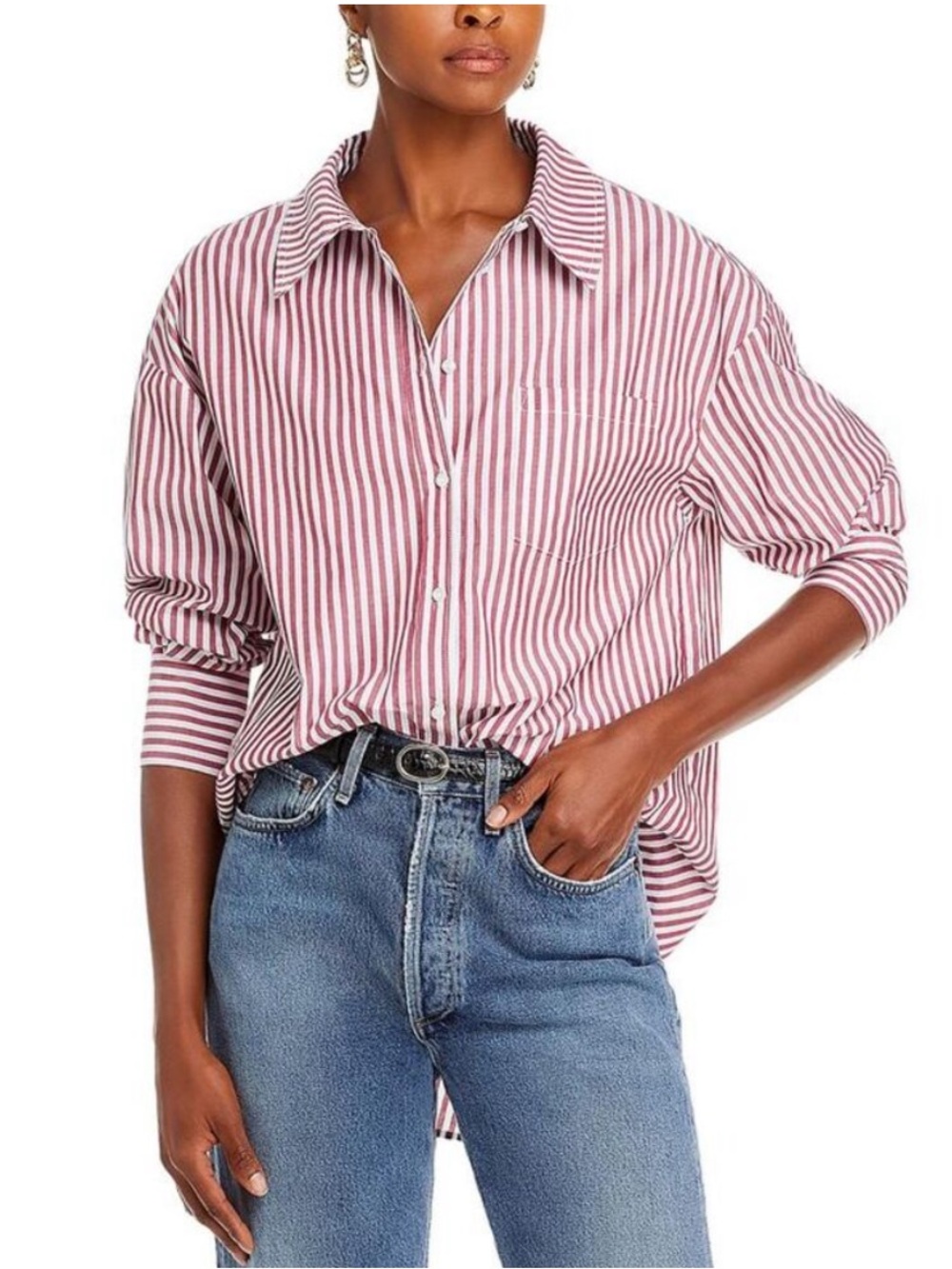 Anine Bing Mika Red Striped Cotton Poplin Button-Down Top Shirt size XS